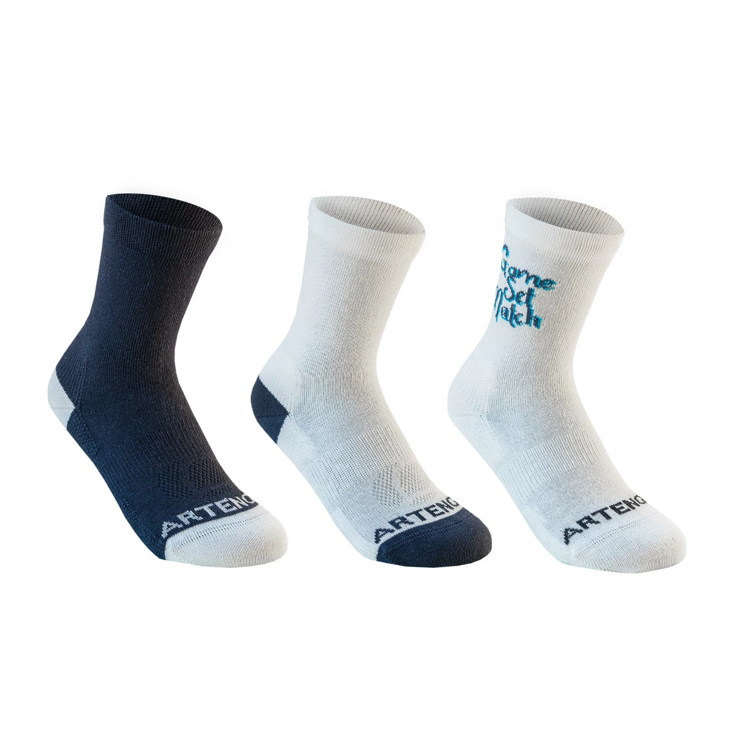 ARTENGO Kids' High Tennis Socks RS 160 Tri-Pack BLACK 2 ARTENGO Kids' High Tennis Socks RS 160 Tri-Pack BLACK - Image 2