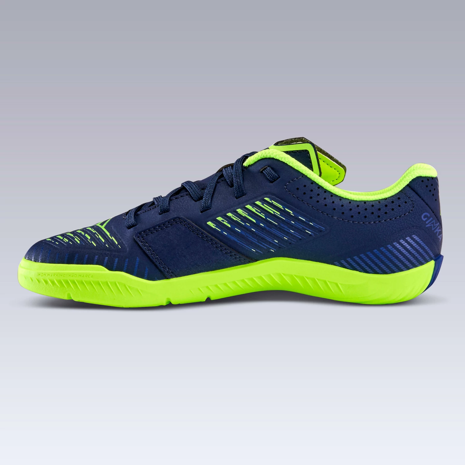 KIPSTA Kids' Futsal Shoes Ginka 500 Navy blue/Midnight indigo/Fluo lime yellow 4 KIPSTA Kids' Futsal Shoes Ginka 500 Navy blue/Midnight indigo/Fluo lime yellow - Image 4