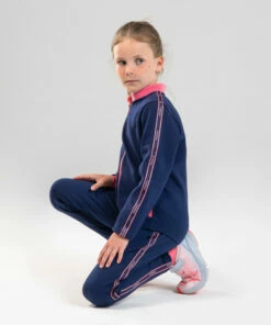 KALENJI Kids' Warm, Breathable Synthetic Zip-Up Sweatshirt S500 Galaxy blue/LIGHT PINK