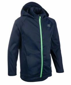 KALENJI AT 500 Kids' Athletics Warm Jacket Navy blue/Fluo green