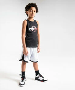 TARMAK Kids' Reversible Basketball Shorts SH500R BLACK/WHITE