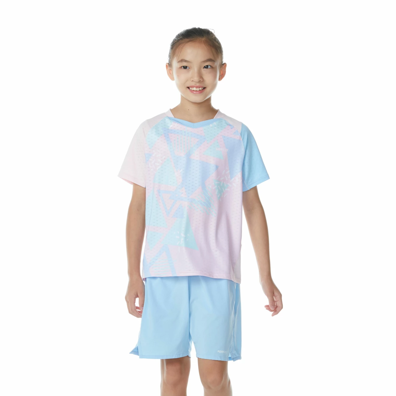 PERFLY BADMINTON JUNIOR T SHIRT 560 PINK Light sky blue/Candyfloss 11 PERFLY BADMINTON JUNIOR T SHIRT 560 PINK Light sky blue/Candyfloss - Image 11