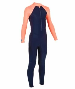 NABAIJI Wetsuit for Swimming combi swim coral Navy blue/Fluo peach