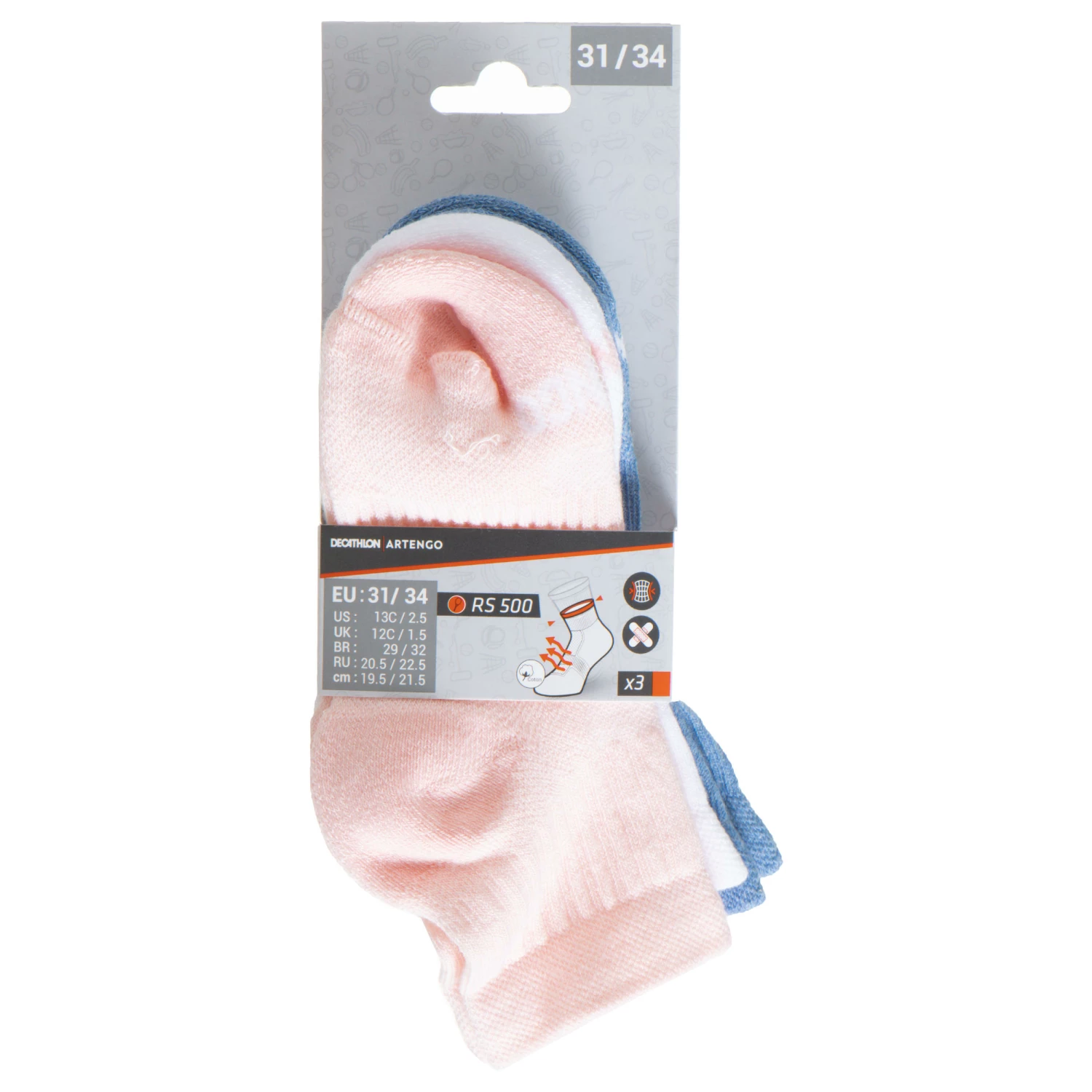 ARTENGO Kids' Tennis Socks RS 500 Mid Tri-Pack Fluo pale peach/Snow white 12 ARTENGO Kids' Tennis Socks RS 500 Mid Tri-Pack Fluo pale peach/Snow white - Image 12