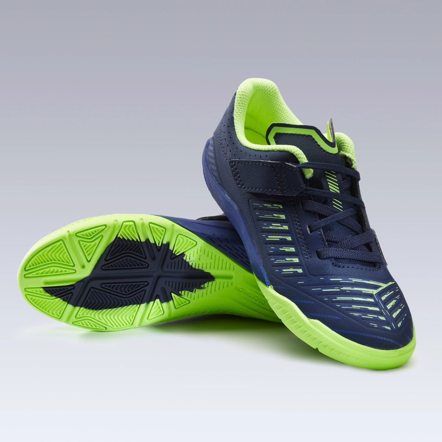 KIPSTA Kids' Futsal Shoes Ginka 500 Navy blue/Midnight indigo/Fluo lime yellow 8 KIPSTA Kids' Futsal Shoes Ginka 500 Navy blue/Midnight indigo/Fluo lime yellow - Image 8