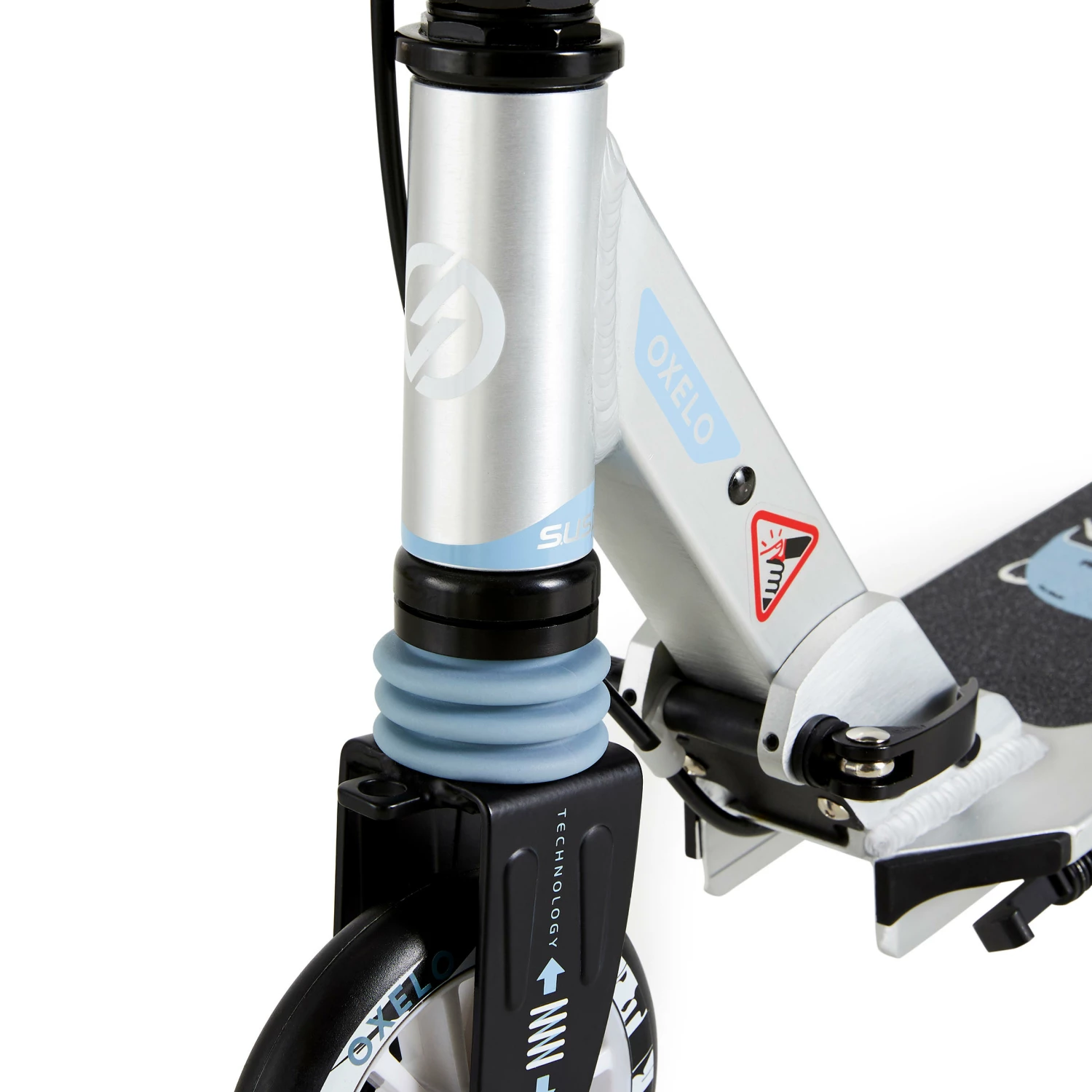 OXELO Mid 5 Kids' Scooter With Handlebar Brake And Suspension LIGHT GREY/BLACK/LIGHT BLUE 8 OXELO Mid 5 Kids' Scooter With Handlebar Brake And Suspension LIGHT GREY/BLACK/LIGHT BLUE - Image 8