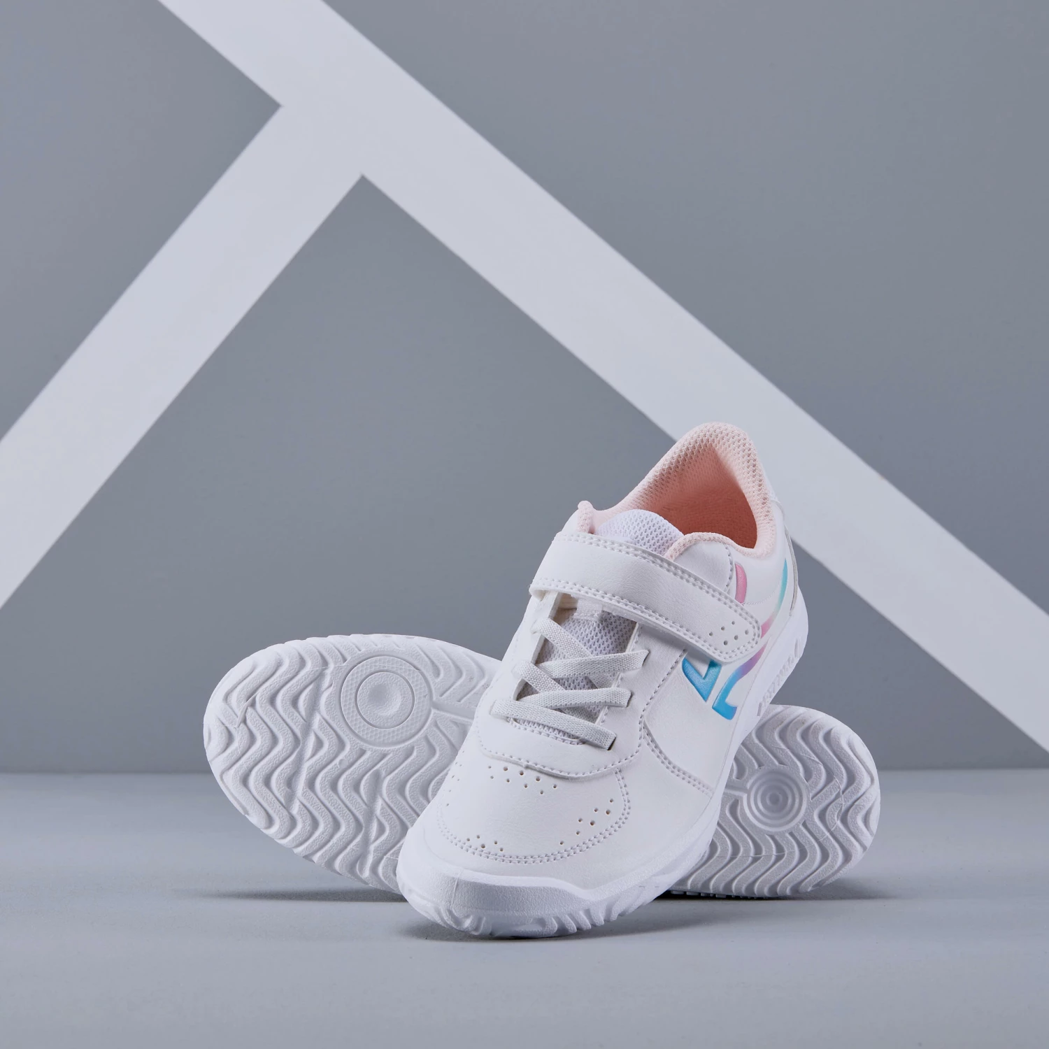 ARTENGO Kids' Tennis Shoes TS130 Snow white/Fluo pale peach 5 ARTENGO Kids' Tennis Shoes TS130 Snow white/Fluo pale peach - Image 5