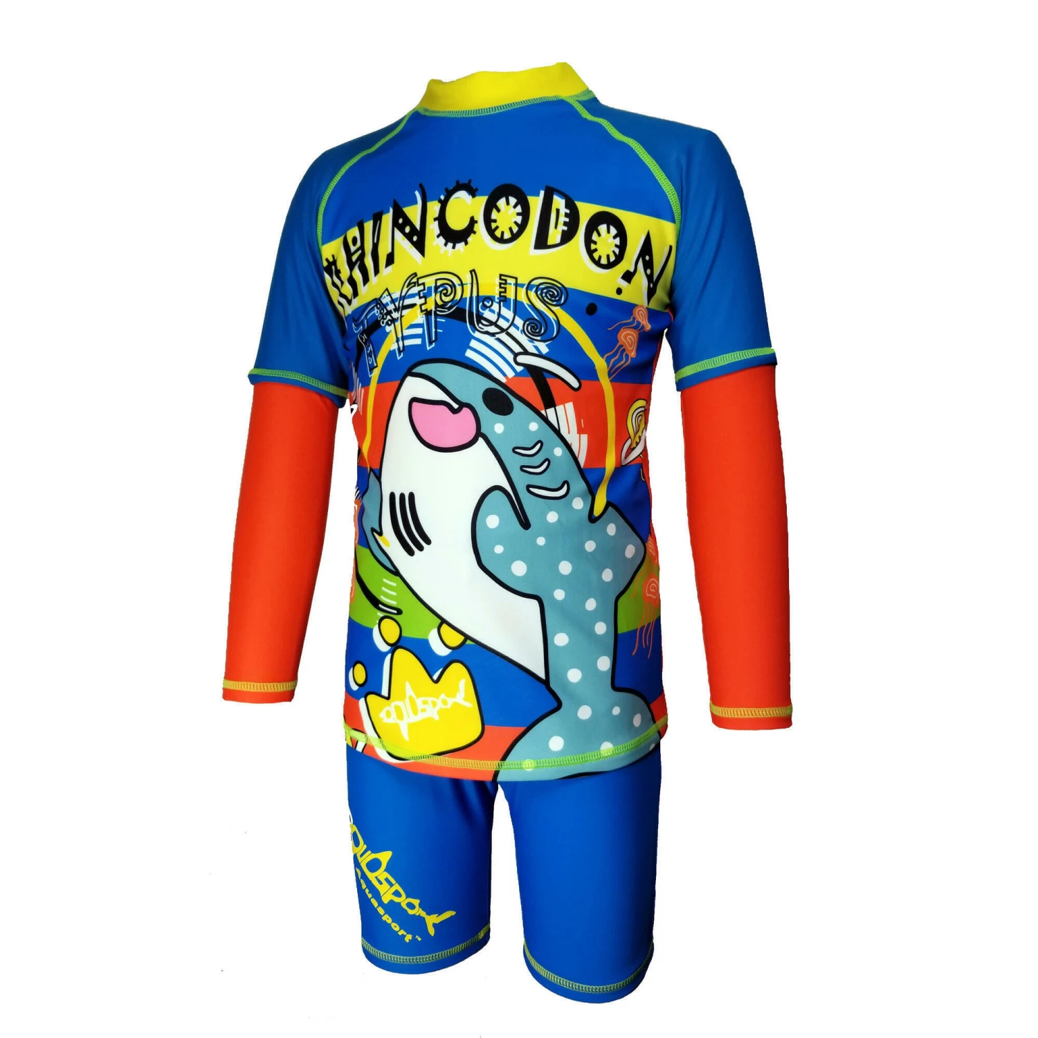 AQUASPORT Whale Shark Sun Protection Long Sleeve 2 pcs Suit BLUE/RED 2 AQUASPORT Whale Shark Sun Protection Long Sleeve 2 pcs Suit BLUE/RED - Image 2