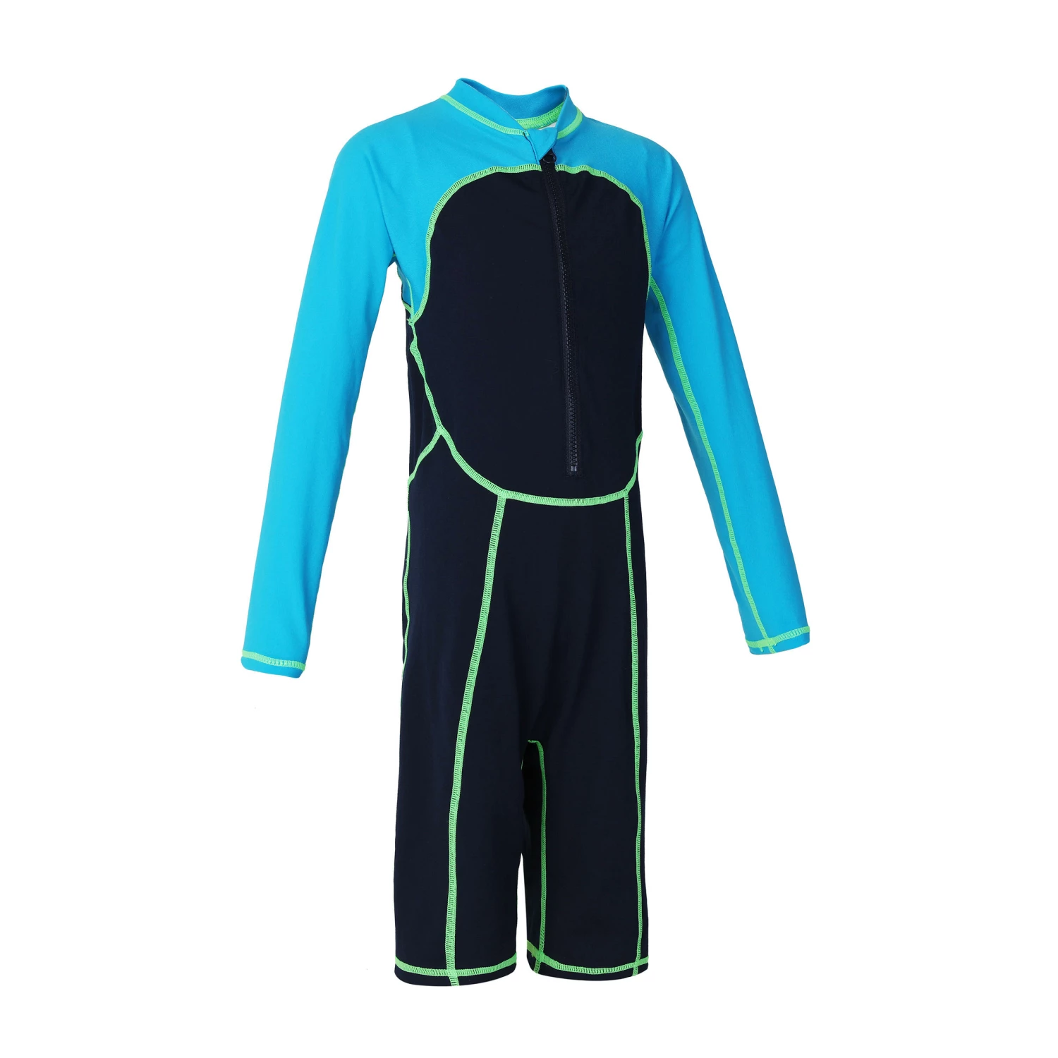 NABAIJI BOYS' LONG-SLEEVE SHORTY SWIMSUIT 100 Navy blue/Cyan 2 NABAIJI BOYS' LONG-SLEEVE SHORTY SWIMSUIT 100 Navy blue/Cyan - Image 2