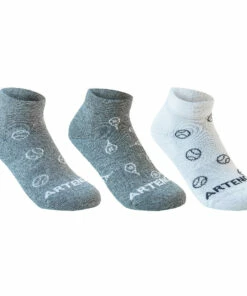 ARTENGO Kids' Mid Tennis Socks RS 160 Tri-Pack GREY BLUE