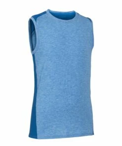 DOMYOS Boys' Breathable Cotton Gym Tank Top 500 Royal blue/Iced coffee/Royal blue