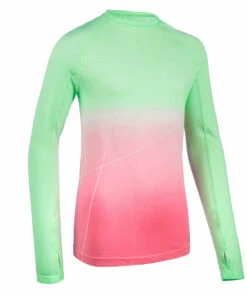 KALENJI AT 500 Skincare Girls' Athletics Long-Sleeved Jersey Fluo green/LIGHT PINK