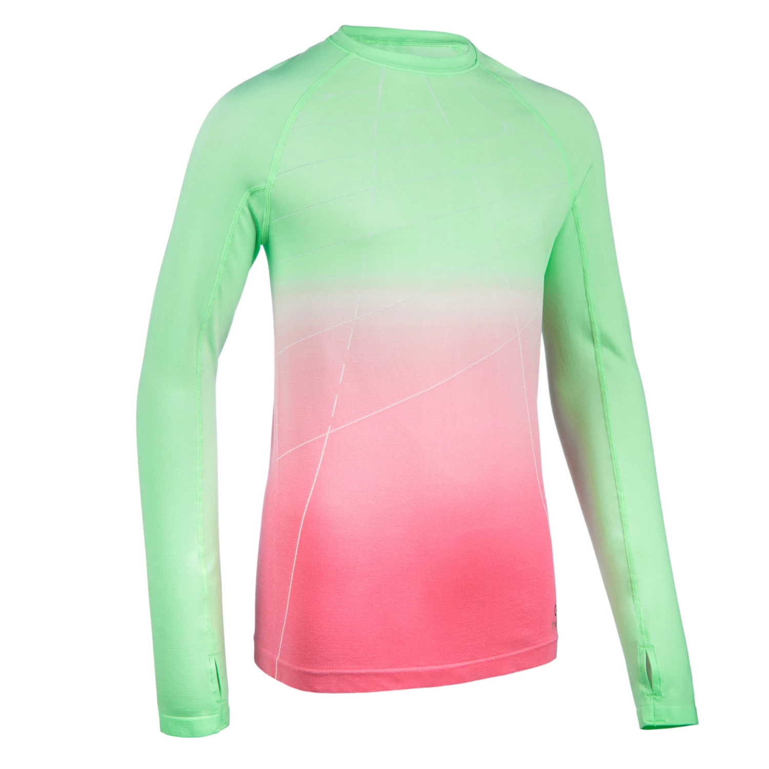 KALENJI AT 500 Skincare Girls' Athletics Long-Sleeved Jersey Fluo green/LIGHT PINK 1 KALENJI AT 500 Skincare Girls' Athletics Long-Sleeved Jersey Fluo green/LIGHT PINK
