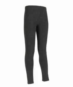 DOMYOS Girls' Warm 100 Gym Leggings Carbon grey/Light rose