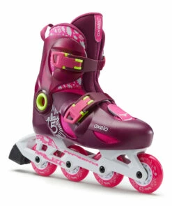 OXELO Play 5 Kids' Inline Skates (3 Adjustable Sizes) Magenta