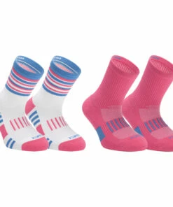 KALENJI Kids' Socks AT 500 Mid 2-Pack Galaxy blue/FLUO RED