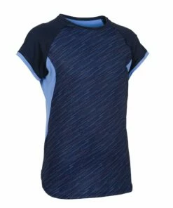 DOMYOS Girls' Synthetic Short-Sleeved Gym T-Shirt S500 Navy blue