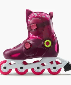 OXELO Play 5 Kids' Inline Skates (3 Adjustable Sizes) Magenta -Artengo Kids Online Store k74d84a205ce0d4b91722a8aba39c6f48