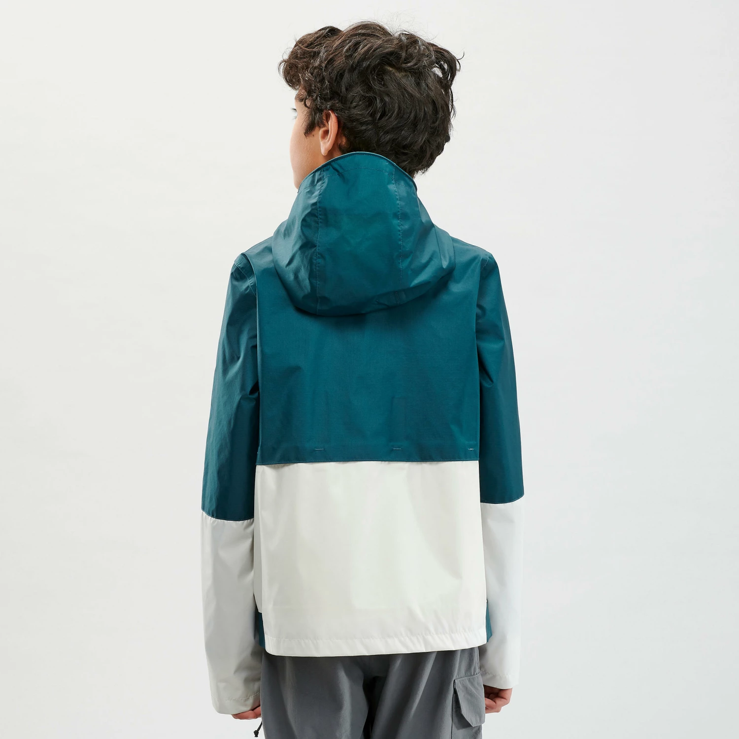 QUECHUA Kids Waterproof Hiking Jacket Dark petrol blue/Putty 3 QUECHUA Kids Waterproof Hiking Jacket Dark petrol blue/Putty - Image 3