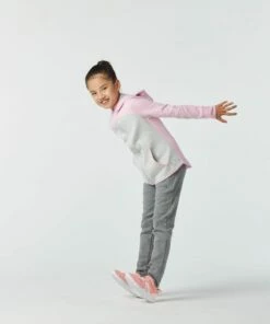 DOMYOS Kids' Zip-Up Hooded Sweatshirt LIGHT GREY/Light rose -Artengo Kids Online Store k775210071d22efcd7b27bc79d303538b scaled