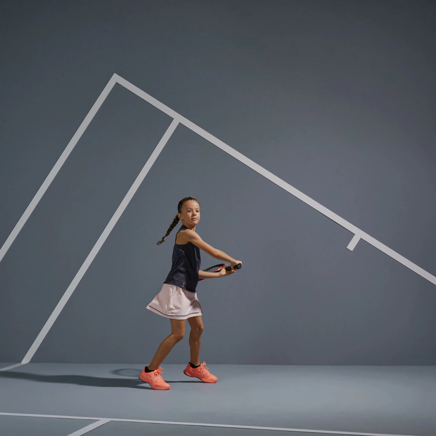 ARTENGO Girls' Tennis Skirt 900 Fluo pale peach 2 ARTENGO Girls' Tennis Skirt 900 Fluo pale peach - Image 2