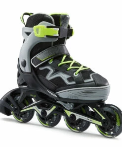 OXELO Fit 3 Kids' Inline Skates (4 Adjustable Sizes) Fluo lime yellow