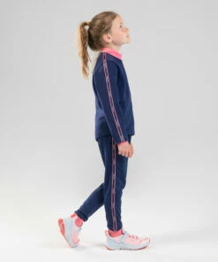 KALENJI Kids' Warm Breathable Synthetic Jogging Bottoms S500 Galaxy blue/LIGHT PINK