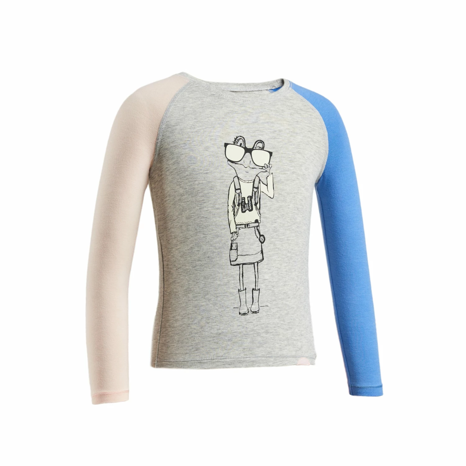 QUECHUA Kids' ANTI-UV hiking long sleeve t-shirt LIGHT GREY/PINK 1 QUECHUA Kids' ANTI-UV hiking long sleeve t-shirt LIGHT GREY/PINK