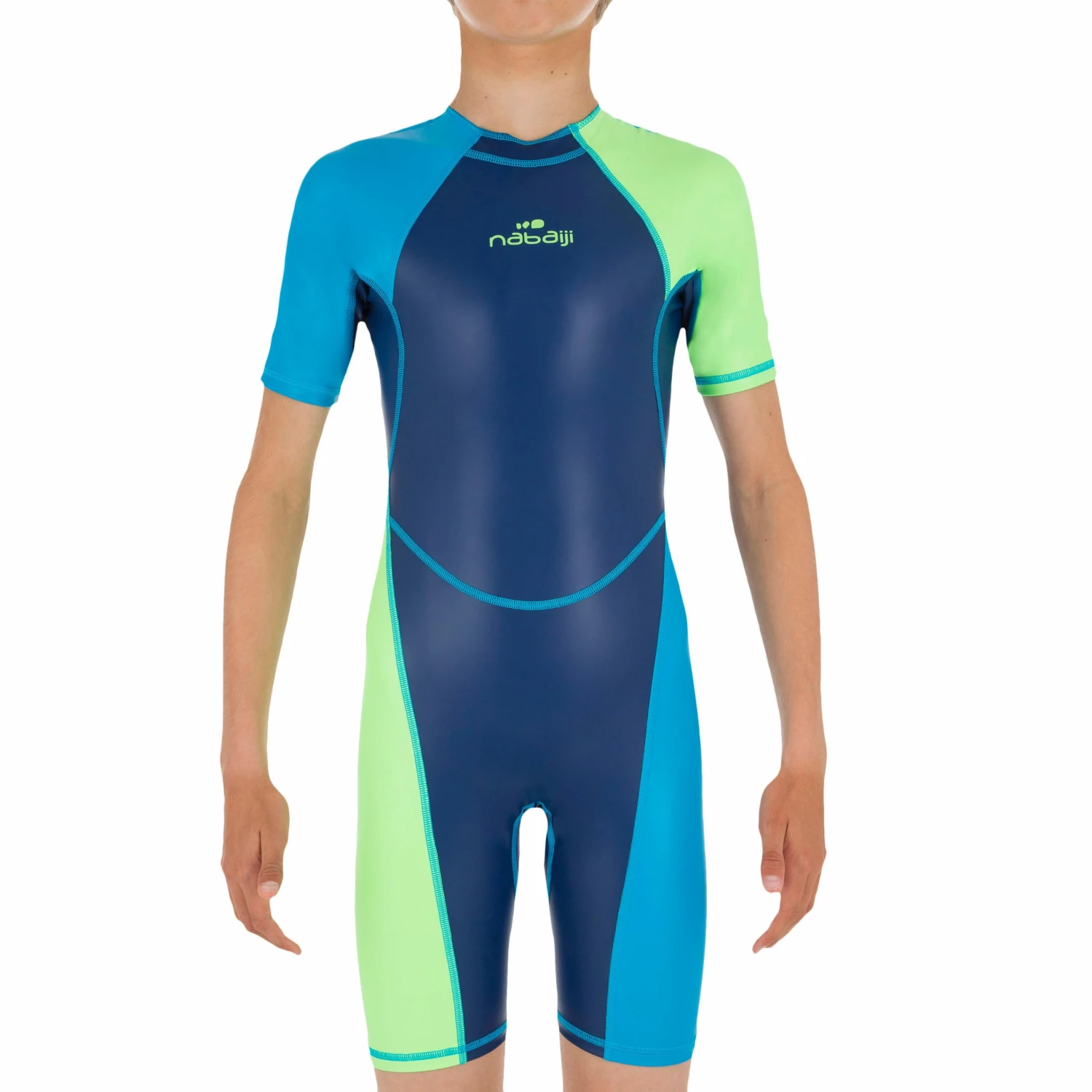 NABAIJI BOYS' SWIMMING SHORTY SUIT KLOUPI 100 BLUE/Cyan/Fluo lime 2 NABAIJI BOYS' SWIMMING SHORTY SUIT KLOUPI 100 BLUE/Cyan/Fluo lime - Image 2