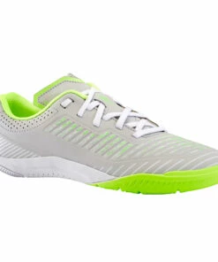 KIPSTA Kids' Futsal Shoes Ginka 500 Pale grey/Fluo lime yellow