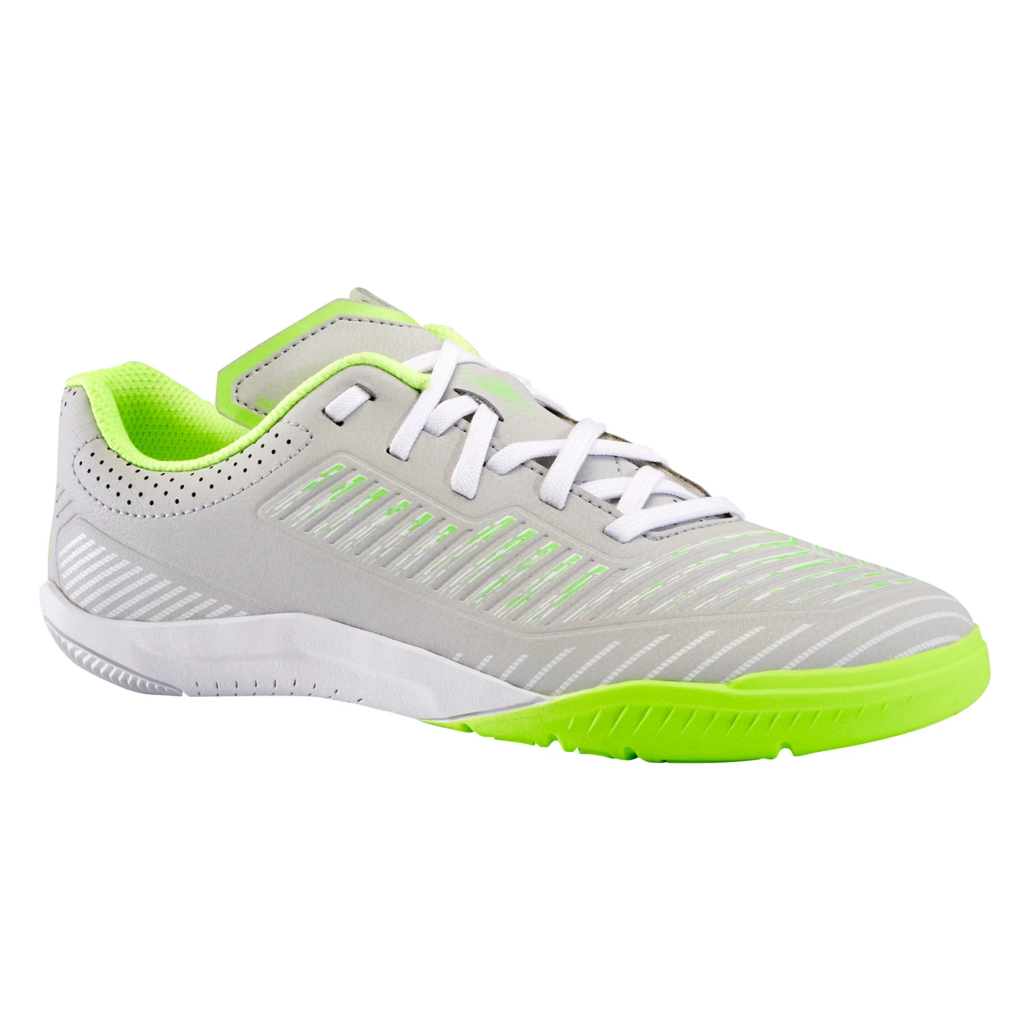 KIPSTA Kids' Futsal Shoes Ginka 500 Pale grey/Fluo lime yellow 1 KIPSTA Kids' Futsal Shoes Ginka 500 Pale grey/Fluo lime yellow