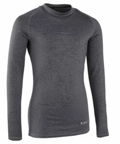 KIPSTA Kids' Warm Long-Sleeved Football Base Layer Top Keepdry 100 Abyss grey/Pebble grey
