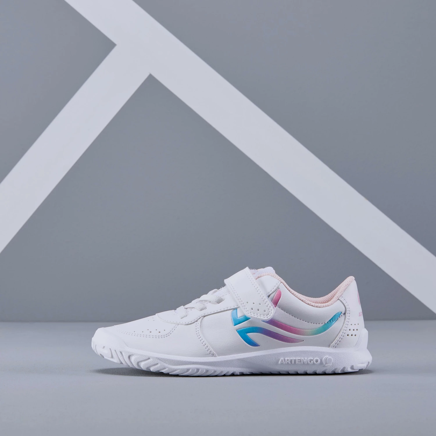 ARTENGO Kids' Tennis Shoes TS130 Snow white/Fluo pale peach 3 ARTENGO Kids' Tennis Shoes TS130 Snow white/Fluo pale peach - Image 3