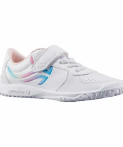 ARTENGO Kids' Tennis Shoes TS130 Snow white/Fluo pale peach