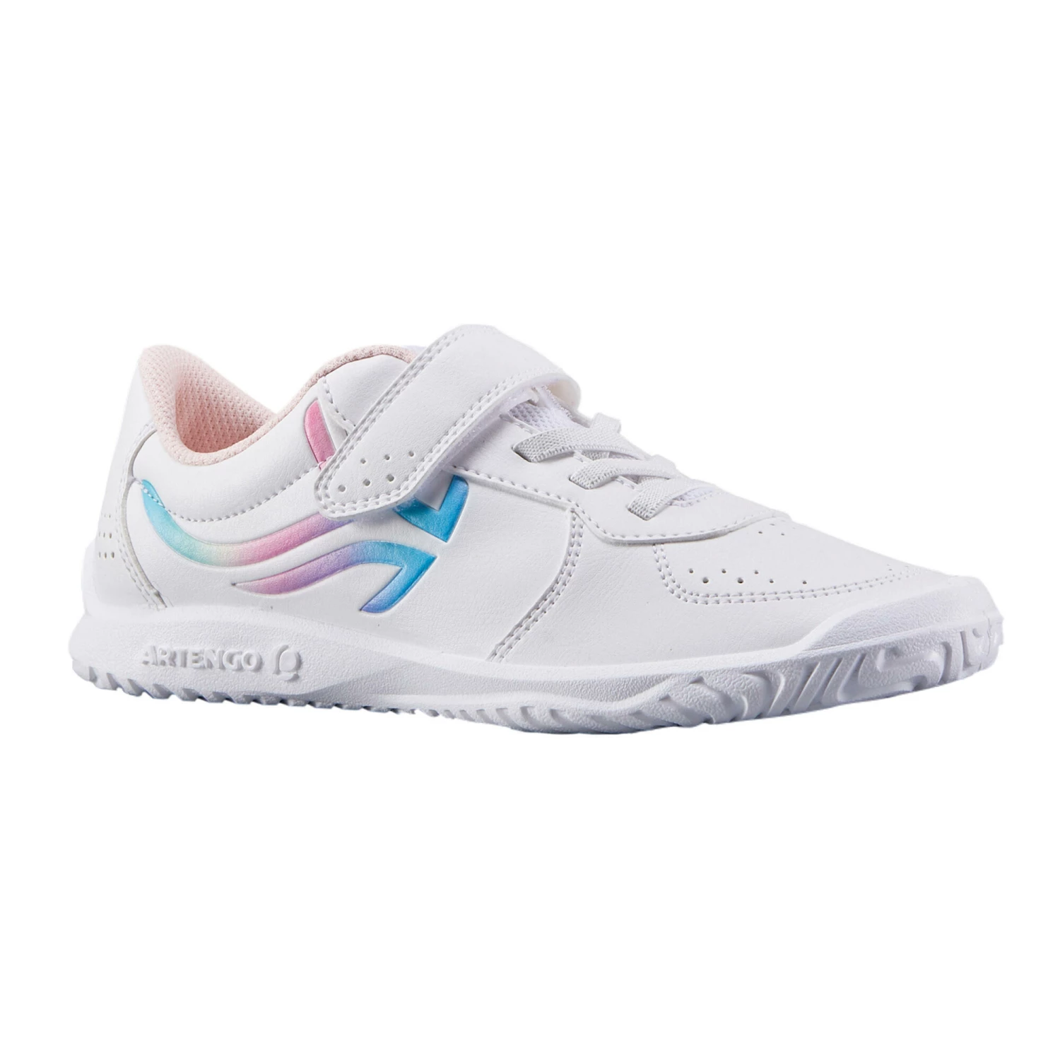 ARTENGO Kids' Tennis Shoes TS130 Snow white/Fluo pale peach 1 ARTENGO Kids' Tennis Shoes TS130 Snow white/Fluo pale peach