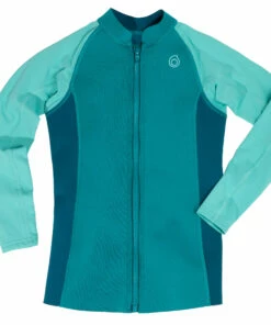 SUBEA Kid's Long Sleeve Neoprene Thermal Top 500 Turquoise Dark peacock blue/Turquoise green/Deep petrol blue