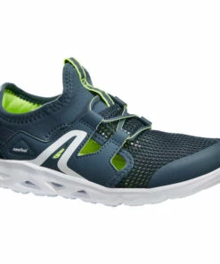 NEWFEEL Kids' Walking Shoes PW 500 Fresh Storm grey/Fluo lime yellow/Snow white