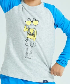 QUECHUA Kid's ANTI-UV ls hiking T-shirt LIGHT GREY/Pacific blue -Artengo Kids Online Store kb3222a945dce6014128122fc5021b923
