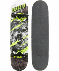 OXELO Kids' 8-12 Years Skateboard Mid 500 Wolf BLACK/Snow white