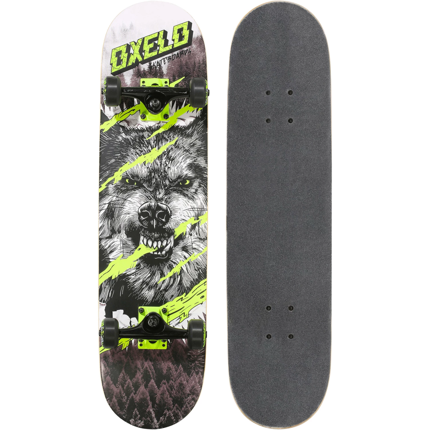 OXELO Kids' 8-12 Years Skateboard Mid 500 Wolf BLACK/Snow white 1 OXELO Kids' 8-12 Years Skateboard Mid 500 Wolf BLACK/Snow white