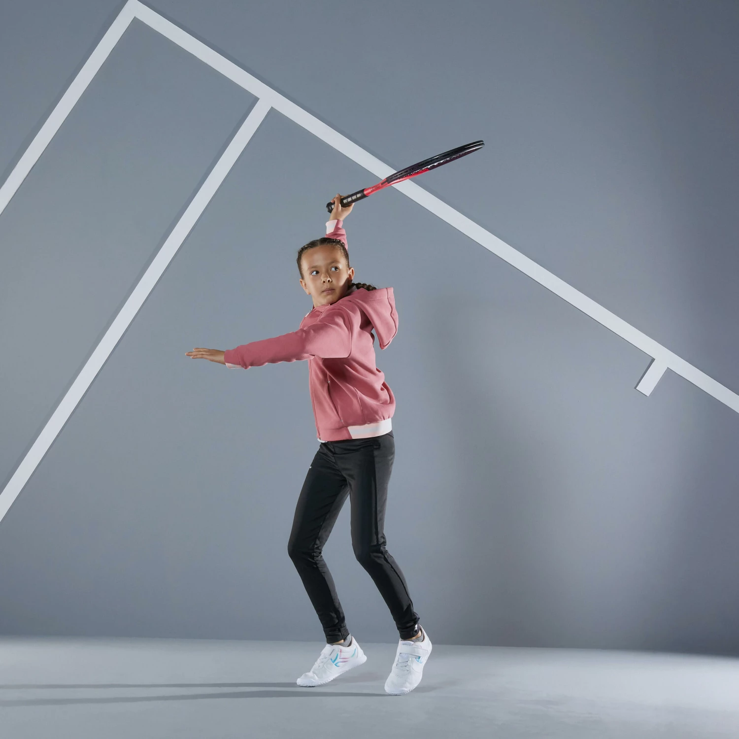 ARTENGO Girls' Thermal Jacket 500 OLD PINK/Fluo pale peach/Magnolia 2 ARTENGO Girls' Thermal Jacket 500 OLD PINK/Fluo pale peach/Magnolia - Image 2