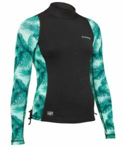 OLAIAN Girls’ anti-UV long-sleeved T-shirt 500 Pale mint/BLACK