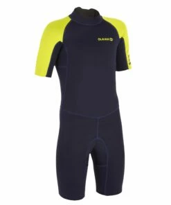 OLAIAN Surf Shorty 100 children's wetsuit 1.5 mm neoprene Navy blue/Lime green