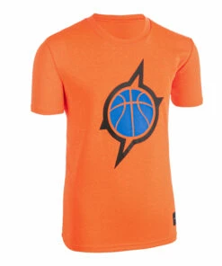 TARMAK Boys'/Girls' Intermediate Basketball T-Shirt TS500 Fluo blood orange