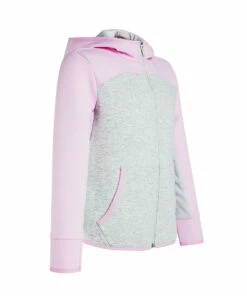 DOMYOS Kids' Zip-Up Hooded Sweatshirt LIGHT GREY/Light rose