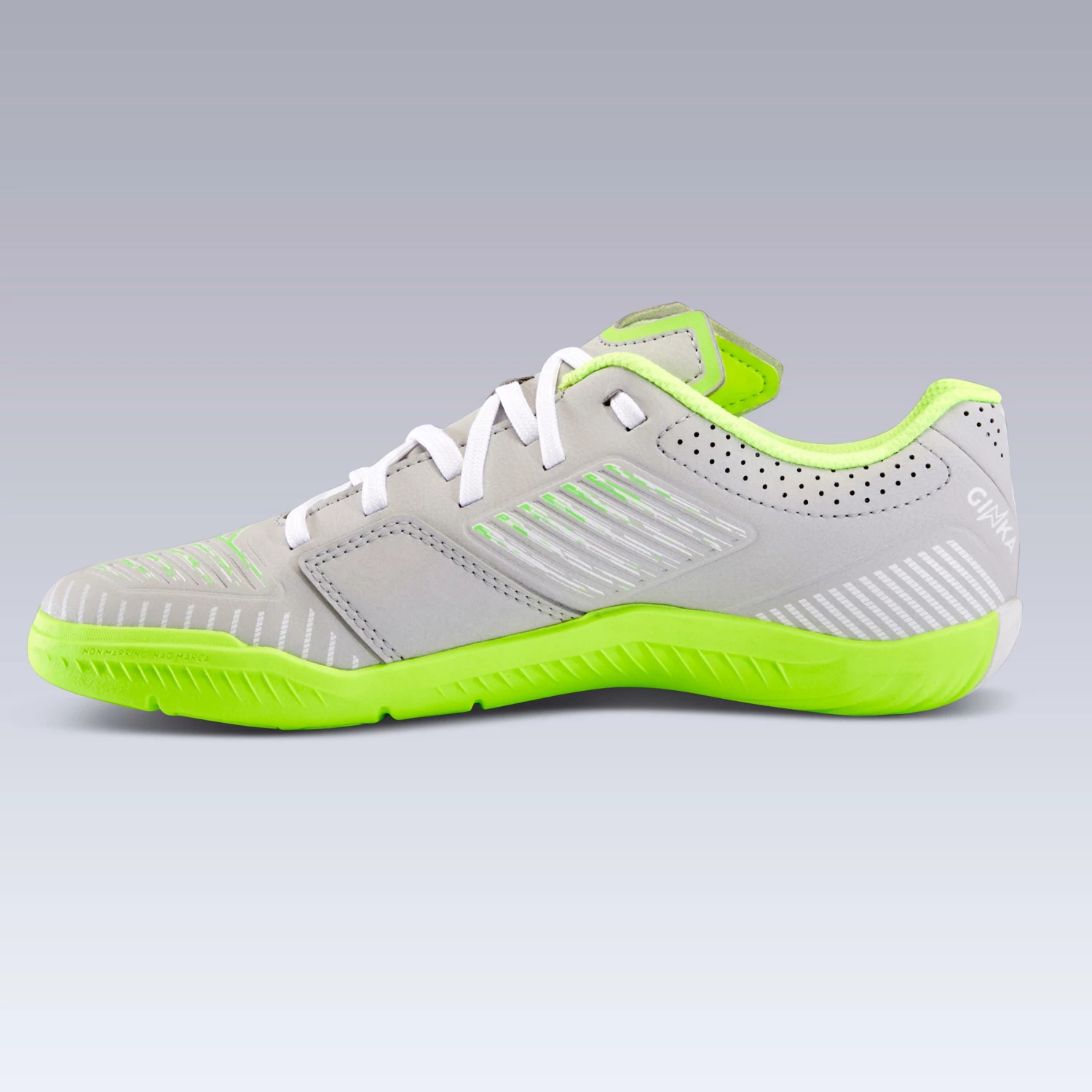 KIPSTA Kids' Futsal Shoes Ginka 500 Pale grey/Fluo lime yellow 7 KIPSTA Kids' Futsal Shoes Ginka 500 Pale grey/Fluo lime yellow - Image 7