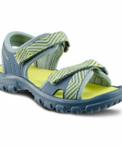 QUECHUA Hiking sandals MH100 KID blue and yellow Lime yellow/Blue grey