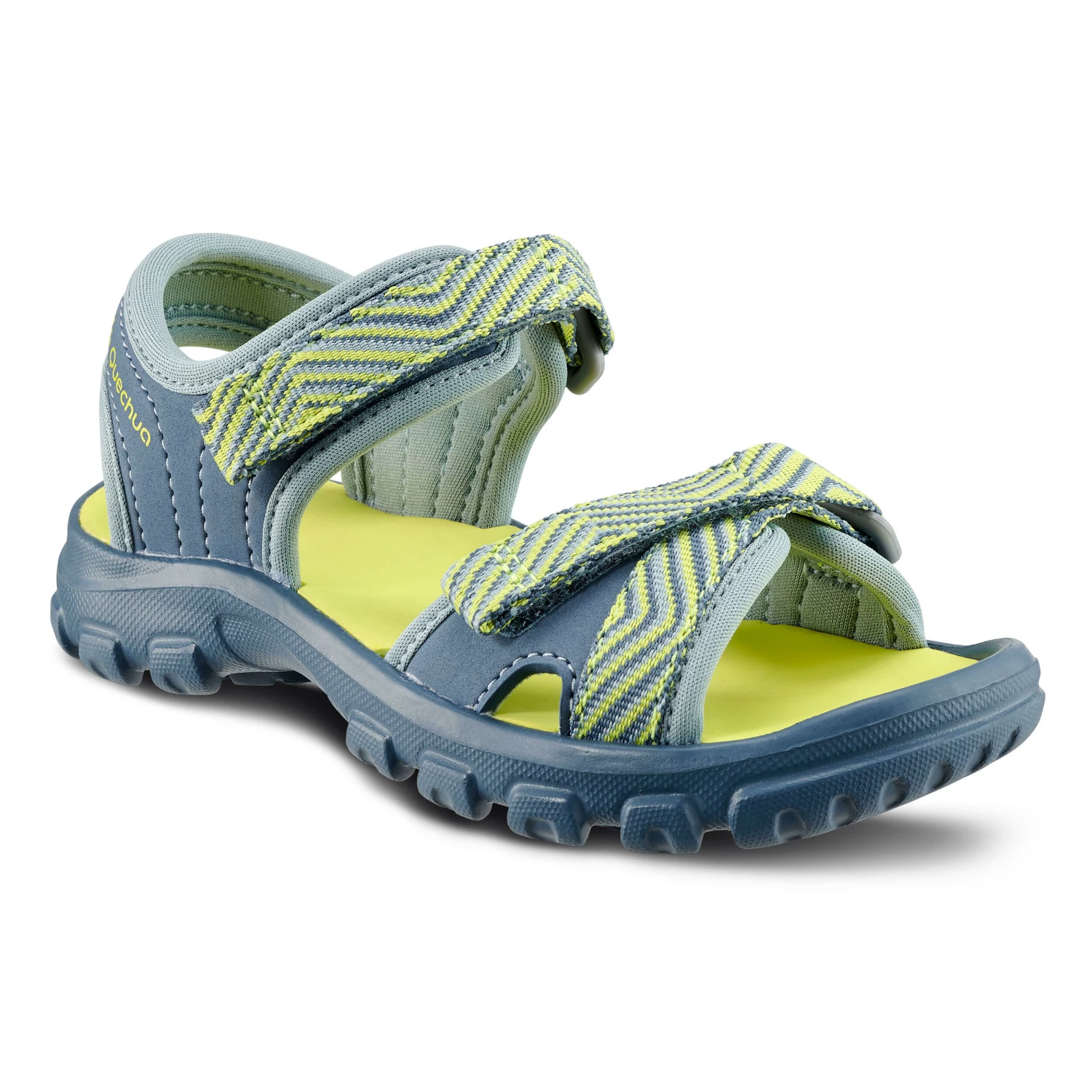 QUECHUA Hiking sandals MH100 KID blue and yellow Lime yellow/Blue grey 1 QUECHUA Hiking sandals MH100 KID blue and yellow Lime yellow/Blue grey