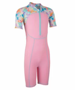 NABAIJI Pink print baby's short-sleeved shorty swimsuit Begonia pink/BLUE