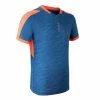 KIPSTA Kids' Short-Sleeved Football Shirt F520 Petrol blue/Fluo blood orange